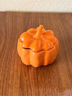 Orange Ceramic Pumpkin Trinket Box - Decorative Home Accent